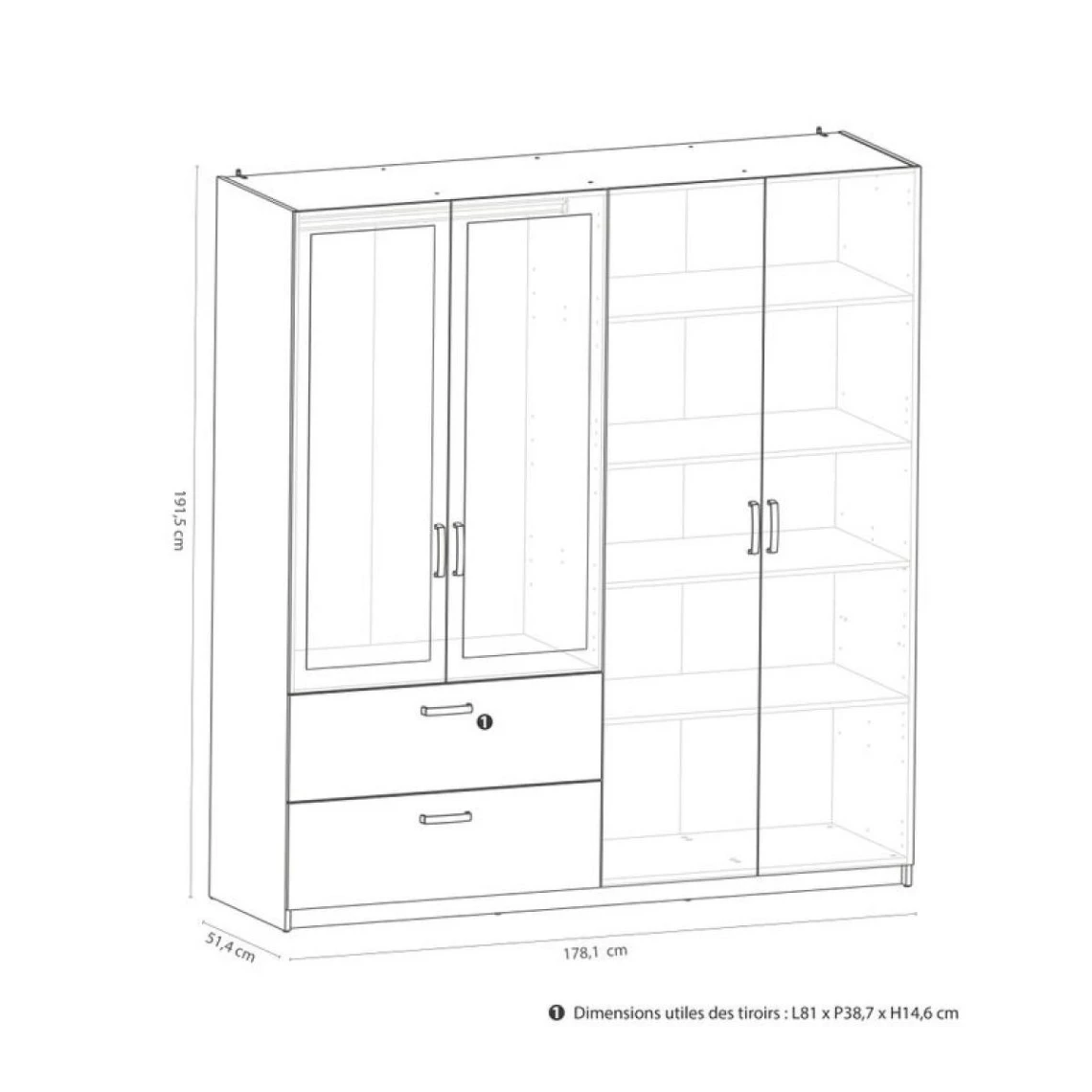 Armoire 4 Portes 2 Tiroirs L.179 Cm READY Imitation Chêne Kronberg Et... 4 Armoire 4 Portes 2 Tiroirs L.179 Cm READY Imitation Chêne Kronberg Et... – Image 4