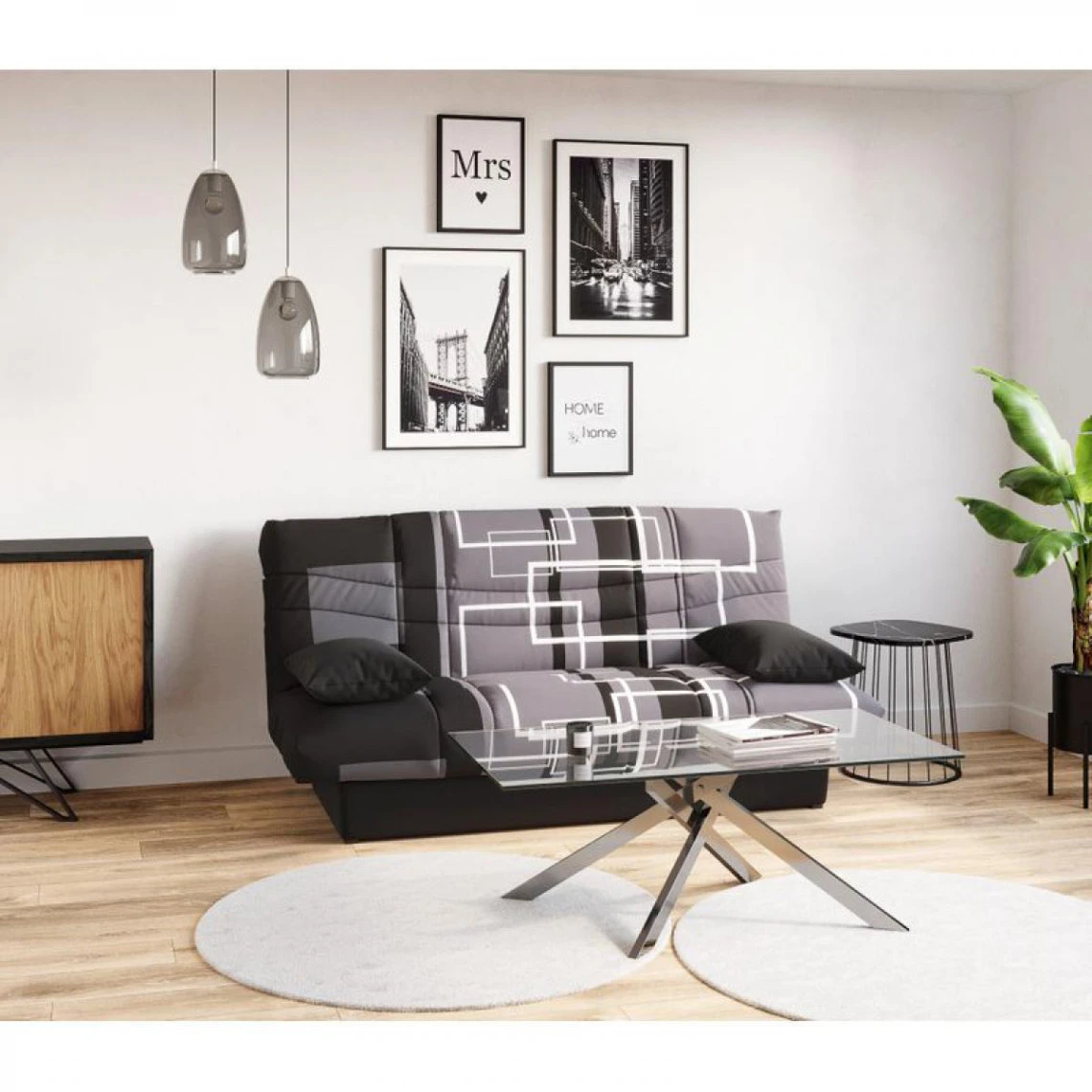 Banquette Lit Clic-clac PORTO Labyrinthe Noir Et Gris 2 Banquette Lit Clic-clac PORTO Labyrinthe Noir Et Gris – Image 2