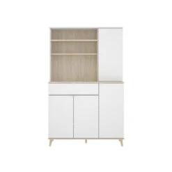 Buffet De Cuisine WAJDI - 4 Portes, 1 Tiroir Et 3 Niches - Blanc Et Ch...