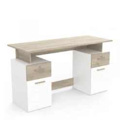 Bureau 2 Portes 2 Tiroirs Bois/Blanc - VOLTAIRE - L 135 X L 55 X H 76 ... -Maison bureau 2 portes 2 tiroirs boisblanc voltaire l 135 x l 55 x h 76 cm 12043560 31922670 1140x1140
