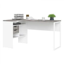 Bureau D'angle ALKOR Imitation Béton Et Blanc