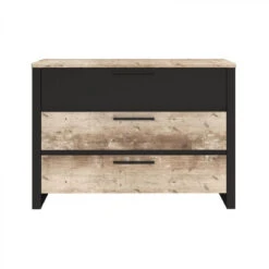 Maison 12 Time Commode 3 Tiroirs DISTRICT Imitation Chêne Et Noir