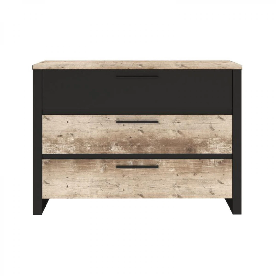 Time Commode 3 Tiroirs DISTRICT Imitation Chêne Et Noir 1 Time Commode 3 Tiroirs DISTRICT Imitation Chêne Et Noir