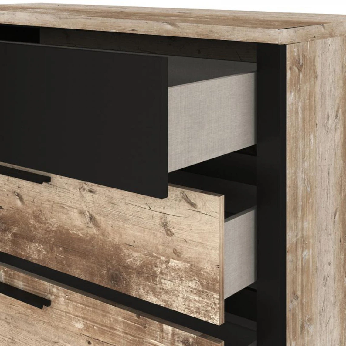Time Commode 3 Tiroirs DISTRICT Imitation Chêne Et Noir 3 Time Commode 3 Tiroirs DISTRICT Imitation Chêne Et Noir – Image 3