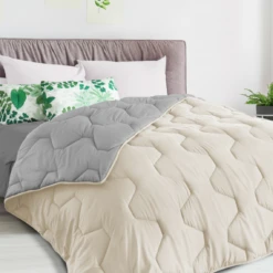 Couette 220x240 CM ABBY Bicolore Beige Et Gris 300 Gr