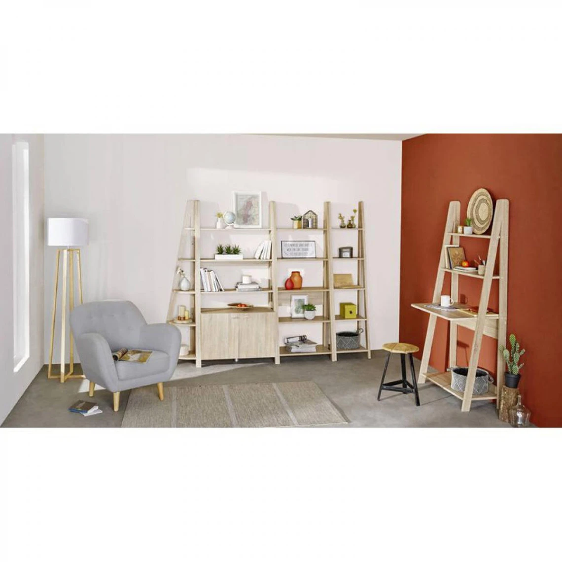 Etagère D'angle Tangga 2 Imitation Chêne 2 Etagère D'angle Tangga 2 Imitation Chêne – Image 2