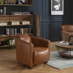 Fauteuil Chicago Vintage Cuir Pieds Bois GASTON