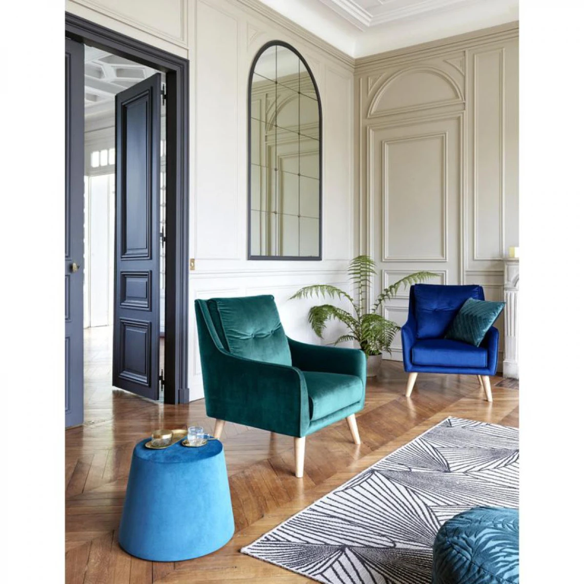 Fauteuil LAURANNE Tissu Bleu Vert 2 Fauteuil LAURANNE Tissu Bleu Vert – Image 2