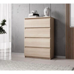 Furnix Commode / Meuble De Rangement ARENAL Avec 4 Tiroirs 70 X 37 X 9...