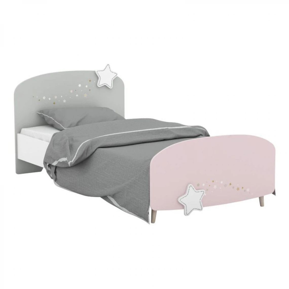 Lit 90x190 Cm ETOILES 2 Gris, Rose Et Blanc 1 Lit 90x190 Cm ETOILES 2 Gris, Rose Et Blanc