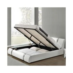 Lit Coffre Sommier Relevable Nova - Blanc - 160x200 7 Lit Coffre Sommier Relevable Nova - Blanc - 160x200 -Maison lit coffre sommier relevable nova 2