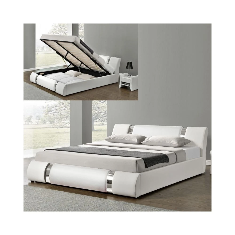 Lit Coffre Sommier Relevable Nova - Blanc - 160x200 1 Lit Coffre Sommier Relevable Nova - Blanc - 160x200