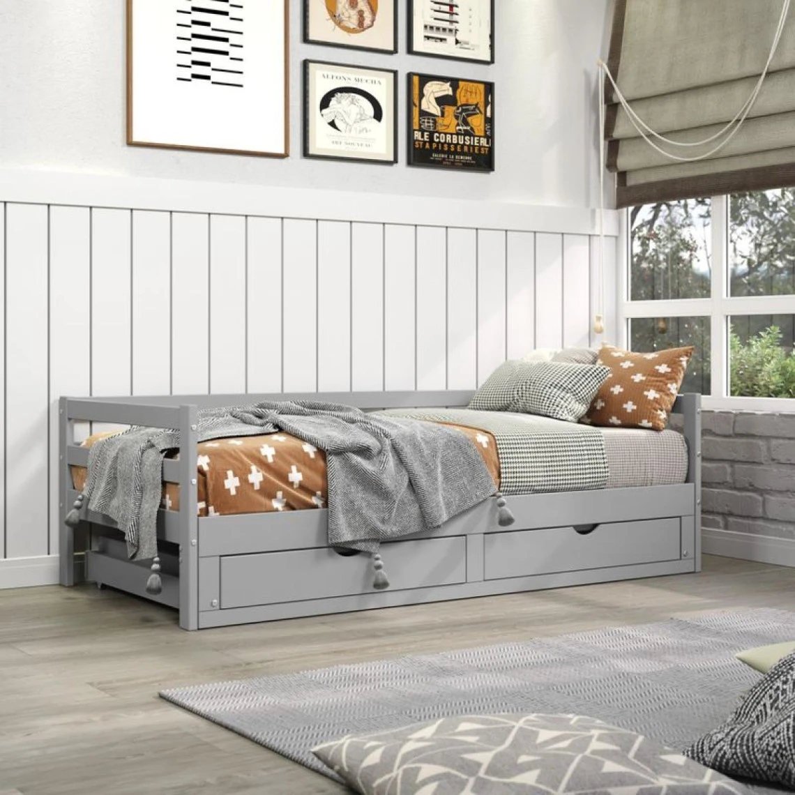 Lit Gigogne 90/180x190 Cm BLOOM Gris 2 Lit Gigogne 90/180x190 Cm BLOOM Gris – Image 2