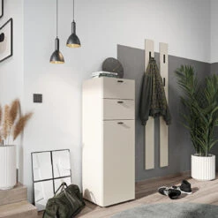 Meubles à Chaussures 1 Porte 2 Tiroirs 40x40x120 Cm Crème - KIRIA