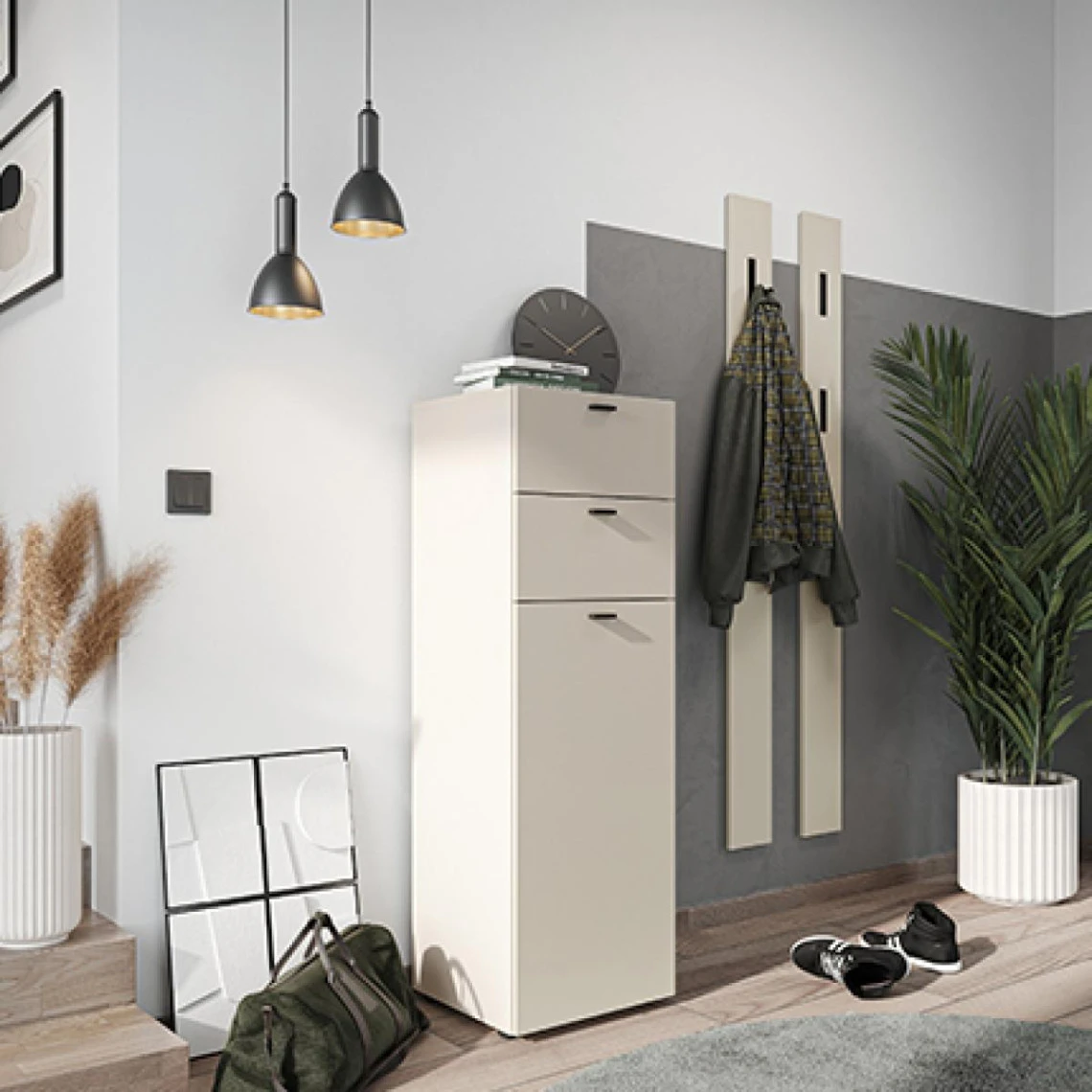 Meubles à Chaussures 1 Porte 2 Tiroirs 40x40x120 Cm Crème - KIRIA 1 Meubles à Chaussures 1 Porte 2 Tiroirs 40x40x120 Cm Crème - KIRIA