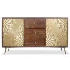 Buffet 2 Portes Et 3 Tiroirs Solaris Bois Et Or
