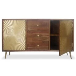 Buffet 2 Portes Et 3 Tiroirs Solaris Bois Et Or 5 Buffet 2 Portes Et 3 Tiroirs Solaris Bois Et Or -Maison solaris buffet 2portes 3tir wag002 bois or ouvert