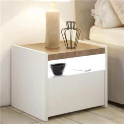 Table De Chevet LED Blanc Et Couleur Bois DEBORAH (lot De 2)