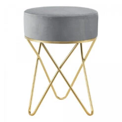 Tabouret Rembourré Beveren 45 X 35 Cm Gris Laiton [en.casa]