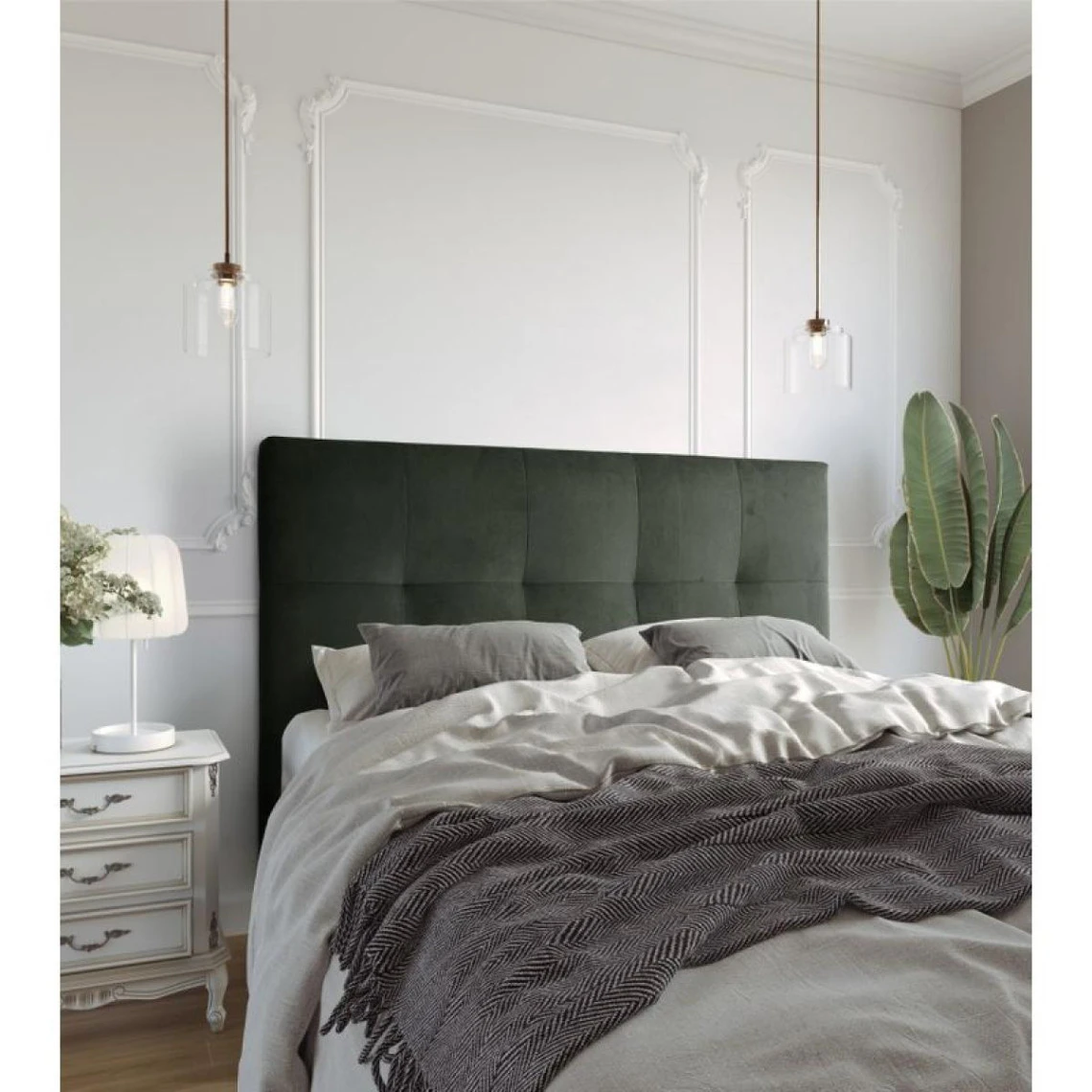 Tête De Lit Velours L.145 Cm KARTY Gris 2 Tête De Lit Velours L.145 Cm KARTY Gris – Image 2