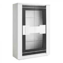 Vitrine 2 Portes BELLARIVA Laqué Blanc/ Gris Anthracite