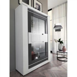 Vitrine 2 Portes BELLARIVA Laqué Blanc/ Gris Anthracite -Maison vitrine 2 portes bellariva laque blanc gris 9689948 25112594 1140x1140