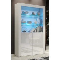 Maison 23 Vitrine JIVE 90 Cm Blanc Laqué Avec LEDS